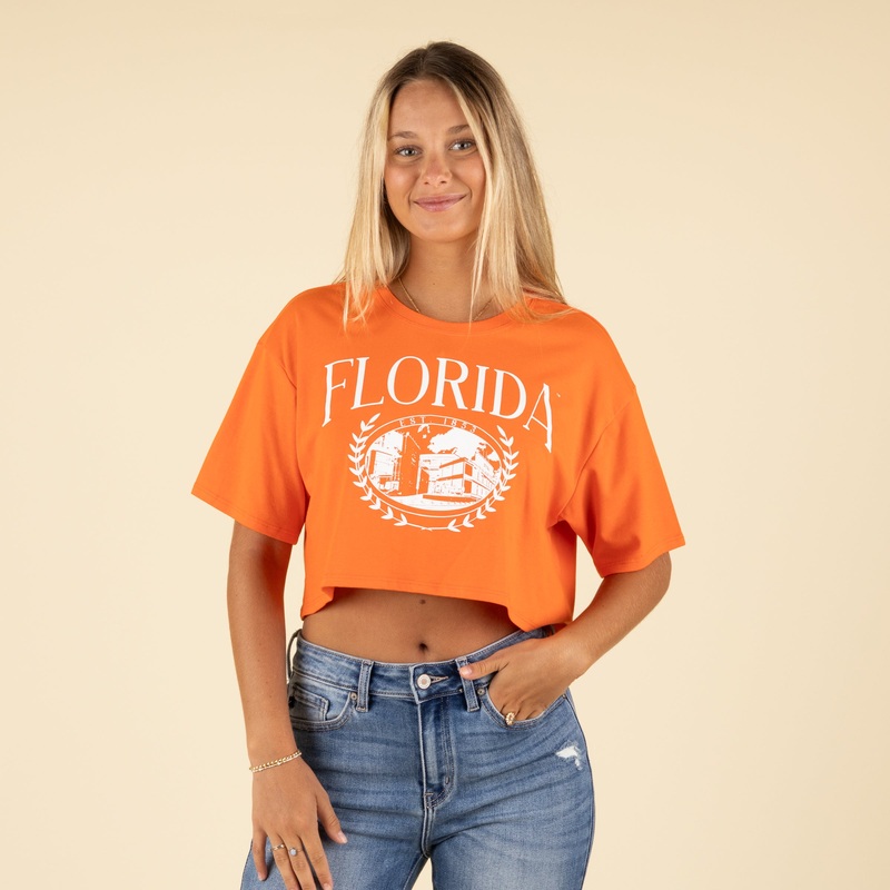 Florida Boxy Crop Tee in Orange