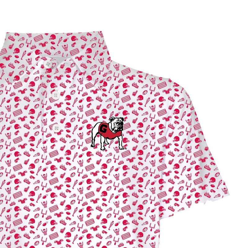 Youth UGA Scattered Print Polo in Red