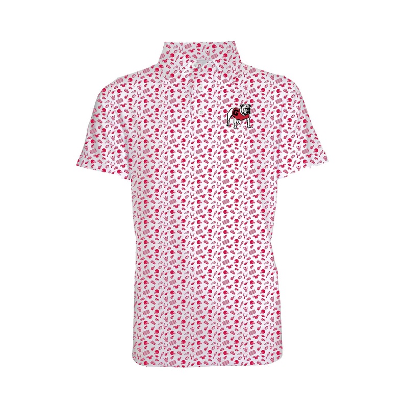 Youth UGA Scattered Print Polo in Red