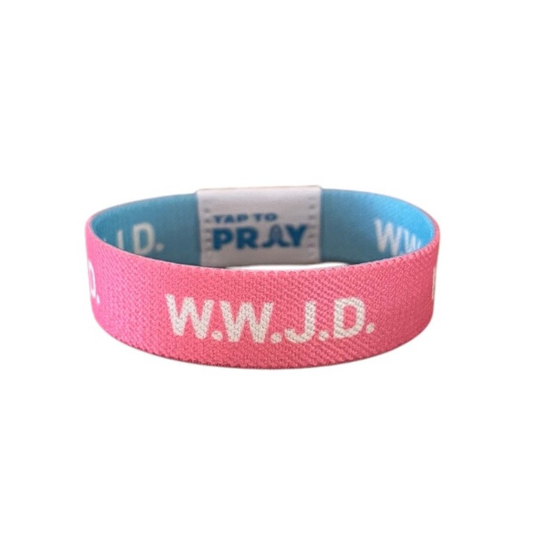 Tap To Pray Wristband in Blue & Pink WWJD