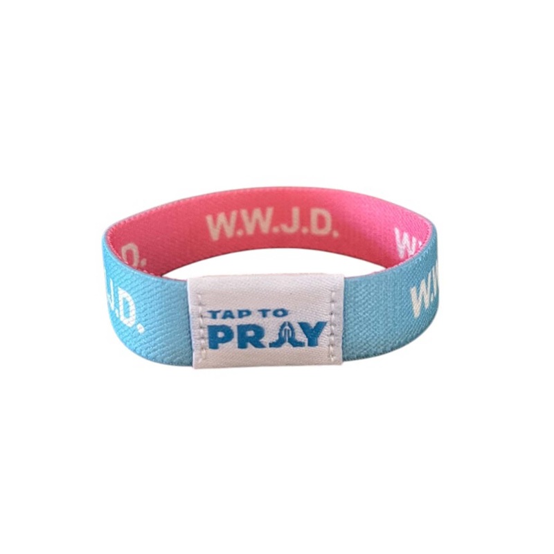 Tap To Pray Wristband in Blue & Pink WWJD