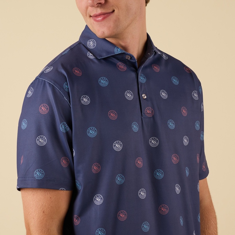 Whiskey Barrel Printed Polo in Navy