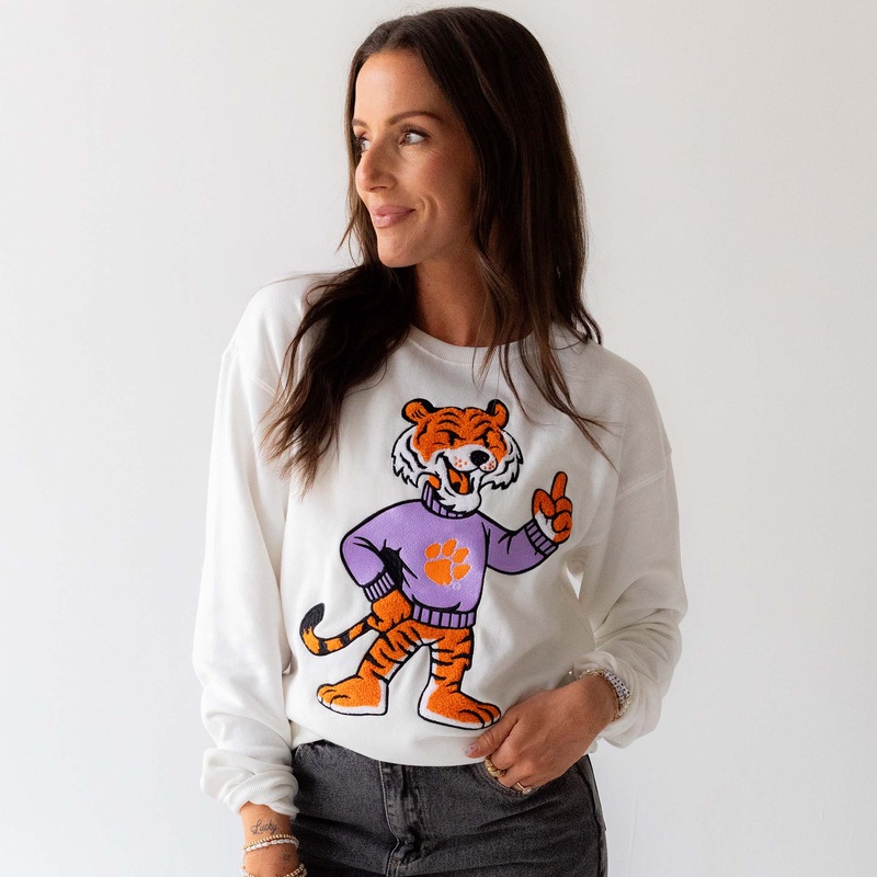 Women’s Clemson Mascot Chenille Patch Crewneck Sweatshirt