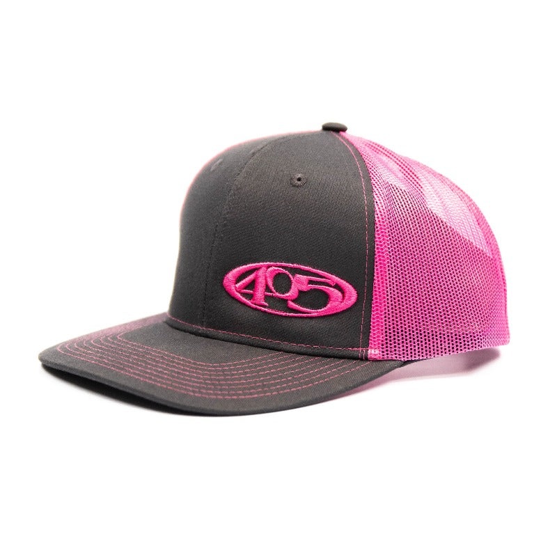 Grey w/ Pink 405 Logo Pink Mesh Snapback Cap