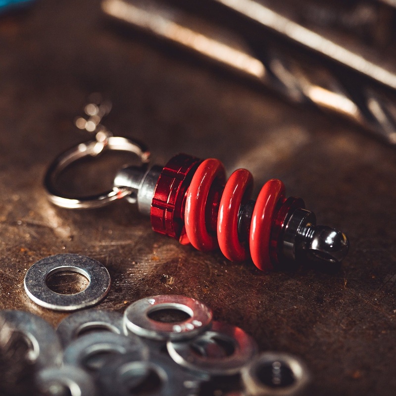 Coil-Over Spring Keychain|Chrome w/Red Coil