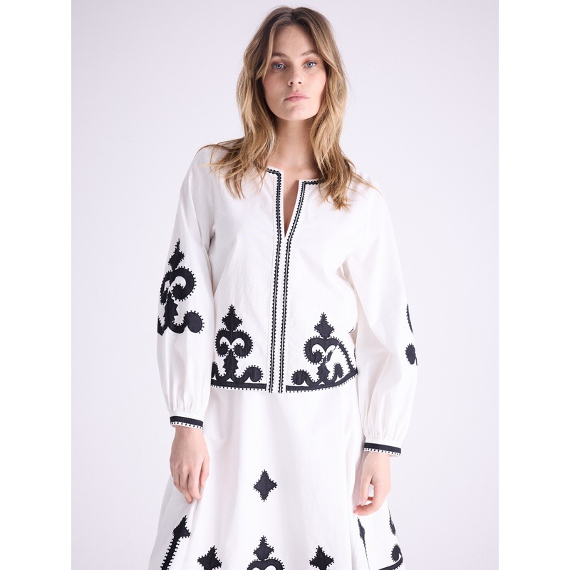 Blouse coton Abane|Blanc pur / noir|S|M|L