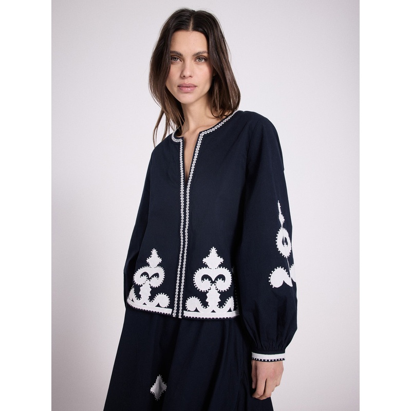 Blouse coton Abane|Marine / blanc pur|S|M|L