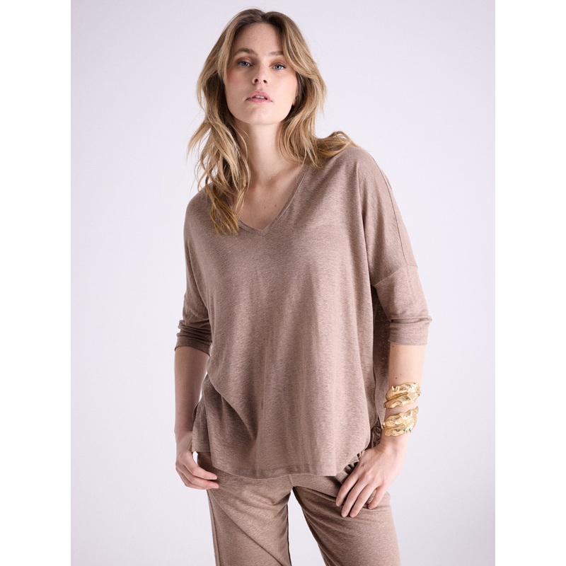 T-shirt poncho lin Emilie|Toasted nut|XS/S|S/M|L/XL