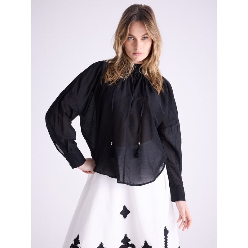 Blouse coton soie Leonelle|Noir|S|M|L