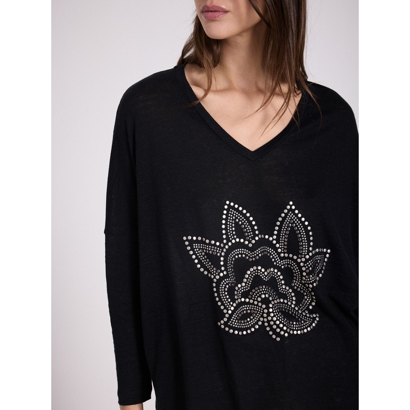 Blouse lin Nancey|Noir / silver|S|M|L|XL