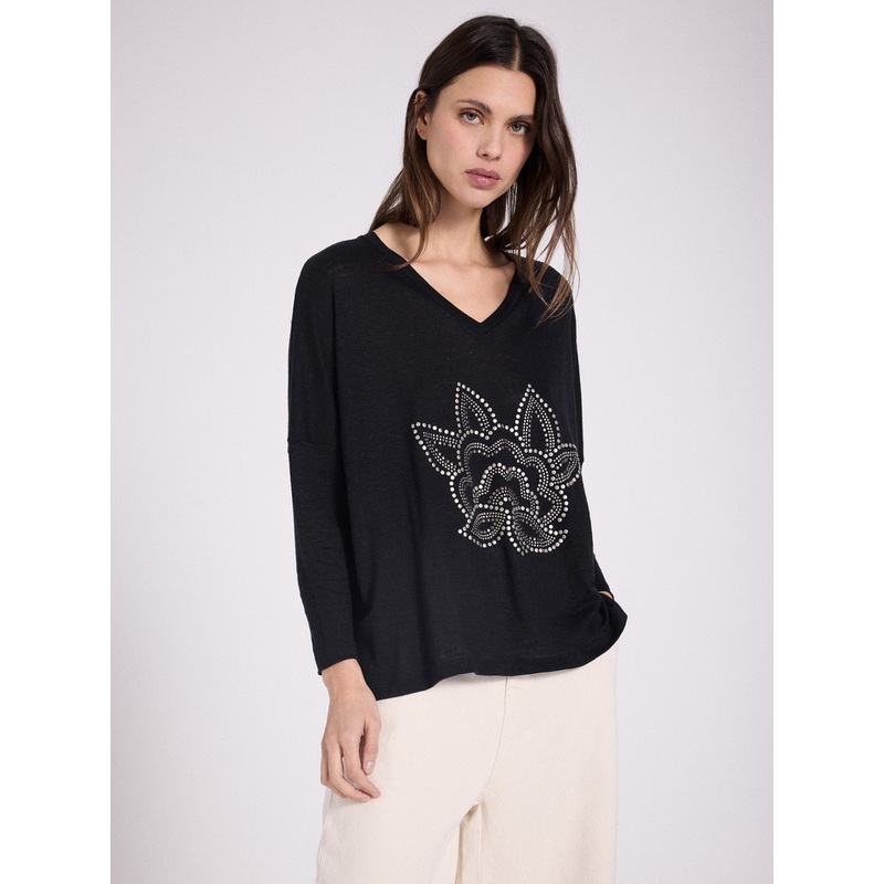 Blouse lin Nancey|Noir / silver|S|M|L|XL