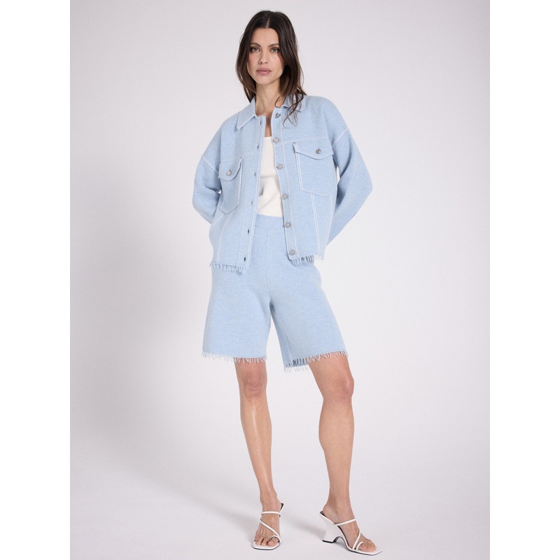 Veste boxy cachemire Levo|Denim / blanc|S|M|L