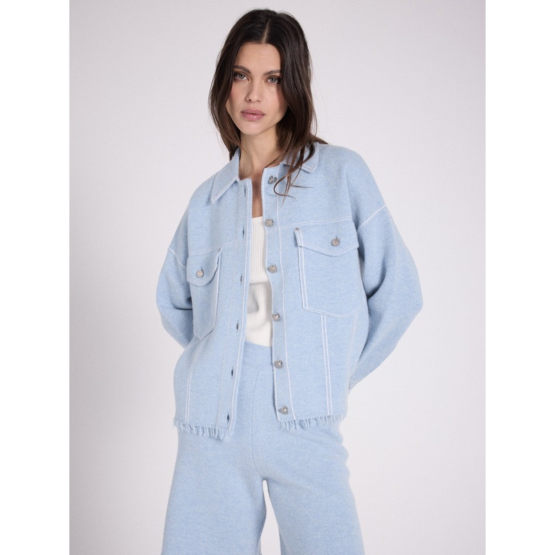 Veste boxy cachemire Levo|Denim / blanc|S|M|L