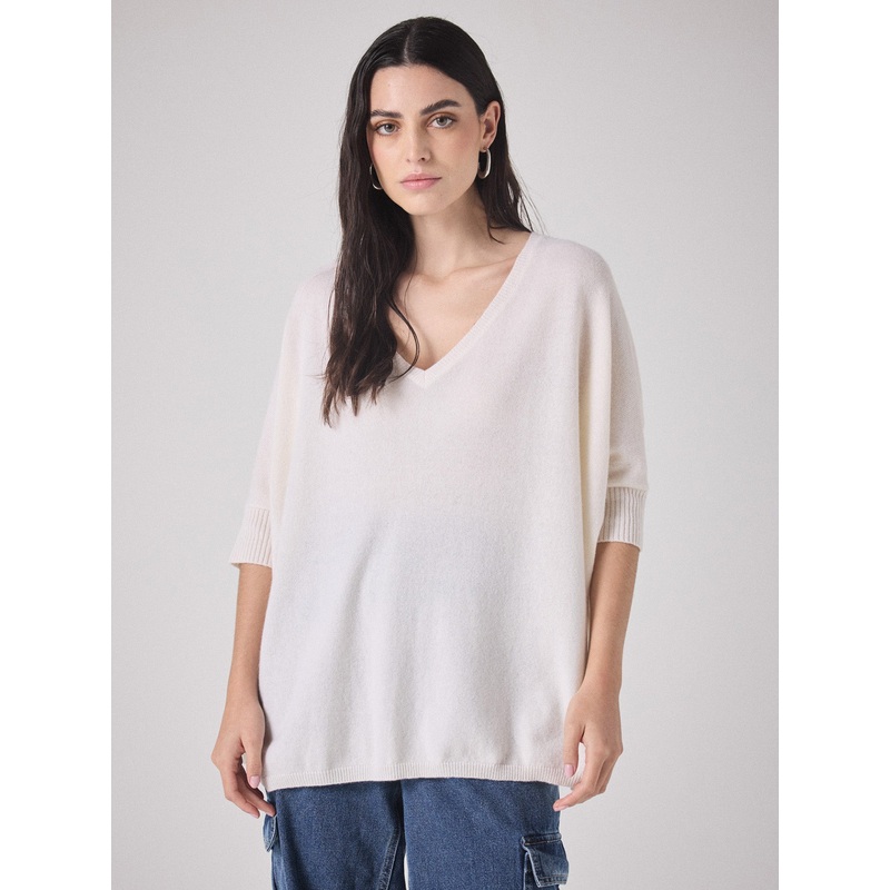 Pull poncho cachemire Aimee|Ecru|XS/S|S/M|L/XL