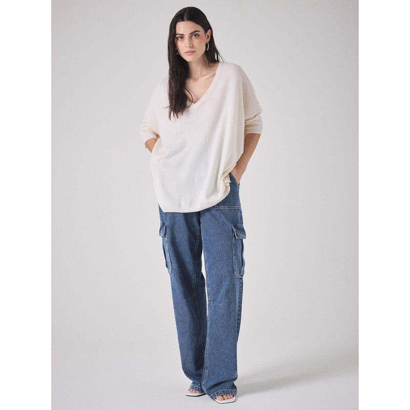 Pull poncho cachemire Aimee|Ecru|XS/S|S/M|L/XL