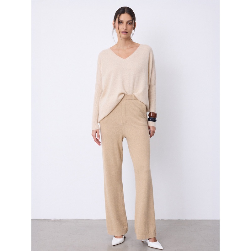 Pantalon coton cachemire Maya|Beige / coffee / rooibos|S|M|L