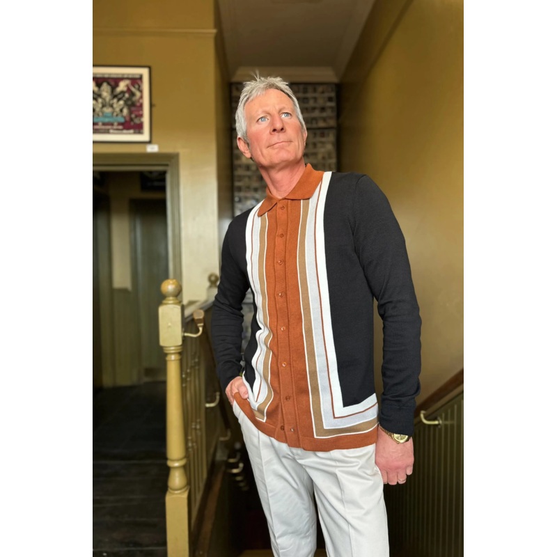 Curtis Graduated Stripe ‘Dark Chocolate – Polo Knit