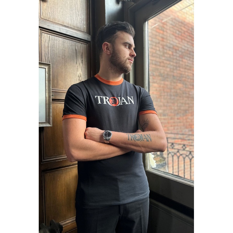 TC/1014 Black & Orange Logo Ringer – T-Shirt