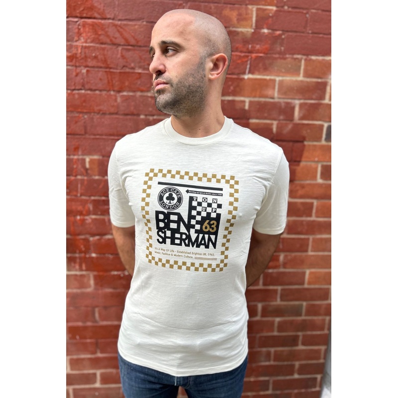 Ace Cafe Chequerboard Ivory – T-Shirt