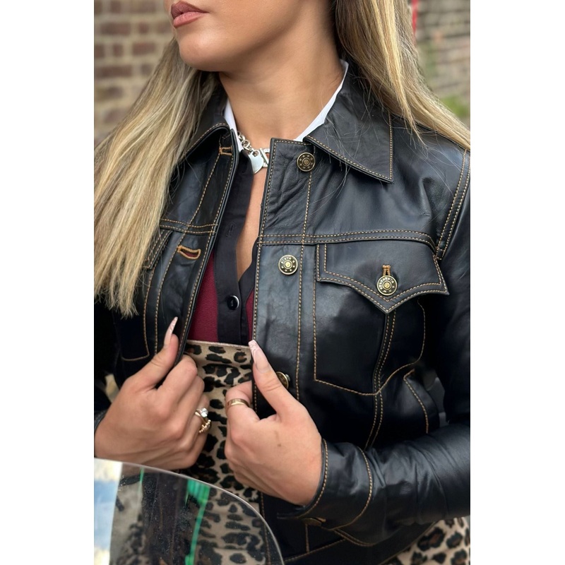 Women’s Leather Black – Trucker Jacket