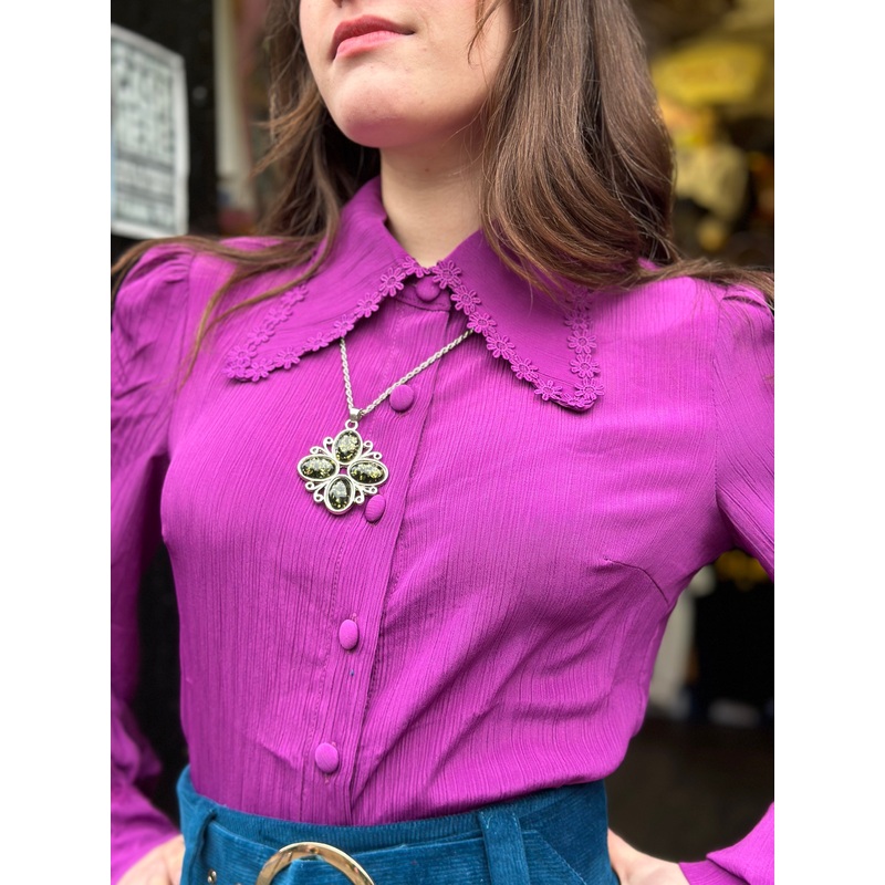 Exclusive ‘Marianne’ Purple  Flower Tipped Collar -Blouse