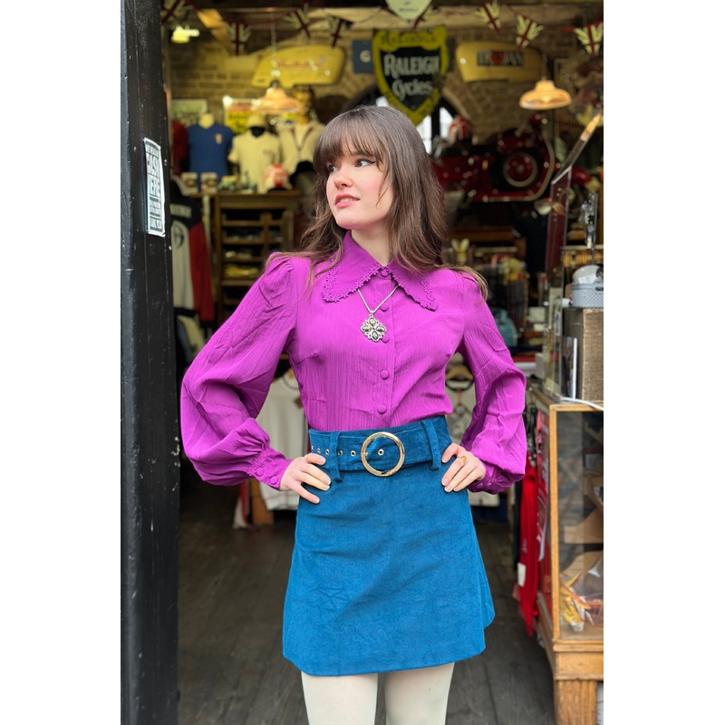 Exclusive ‘Marianne’ Purple  Flower Tipped Collar -Blouse