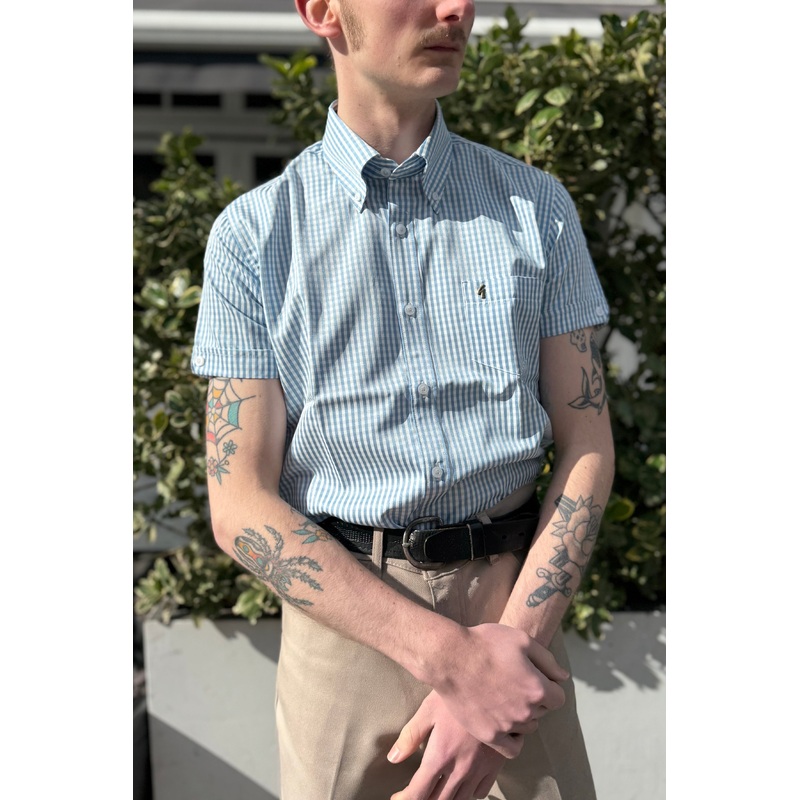 Frazer Aqua Blue Gingham Seersucker S/S – Shirt