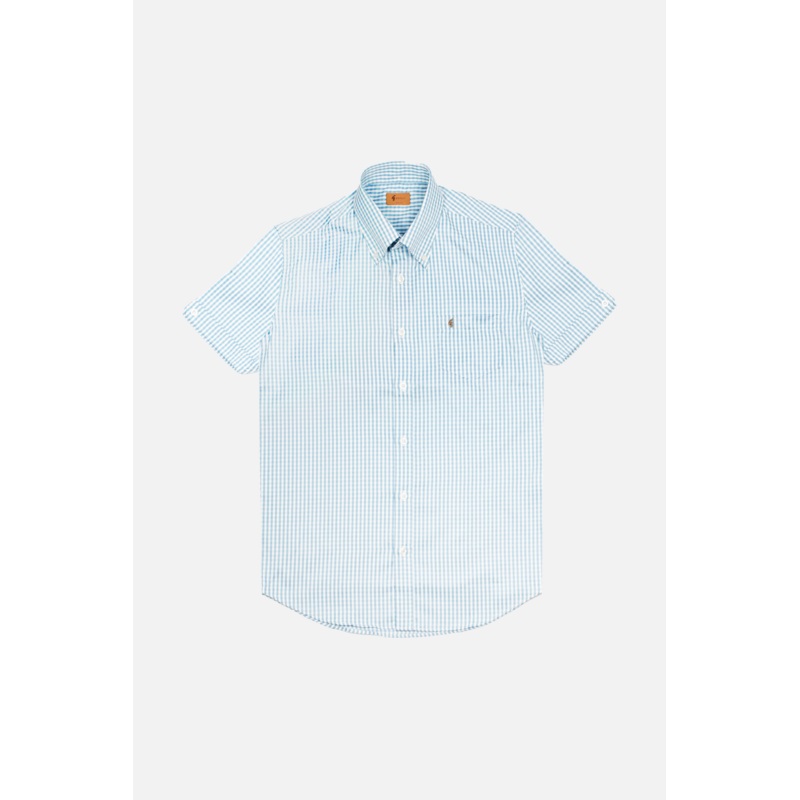 Frazer Aqua Blue Gingham Seersucker S/S – Shirt