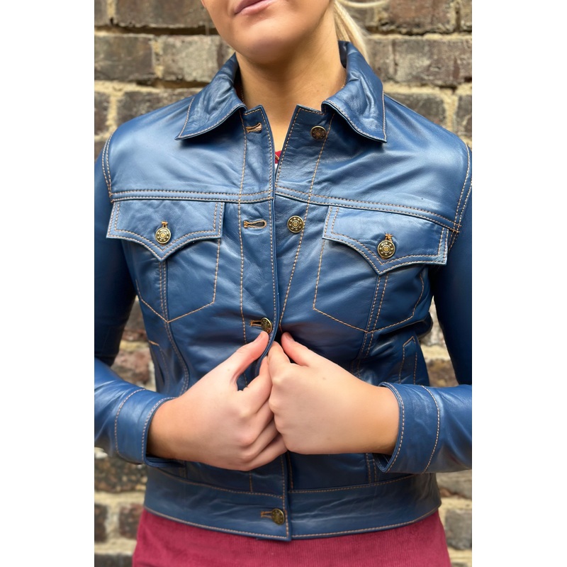 Women’s Leather Blue – Trucker Jacket