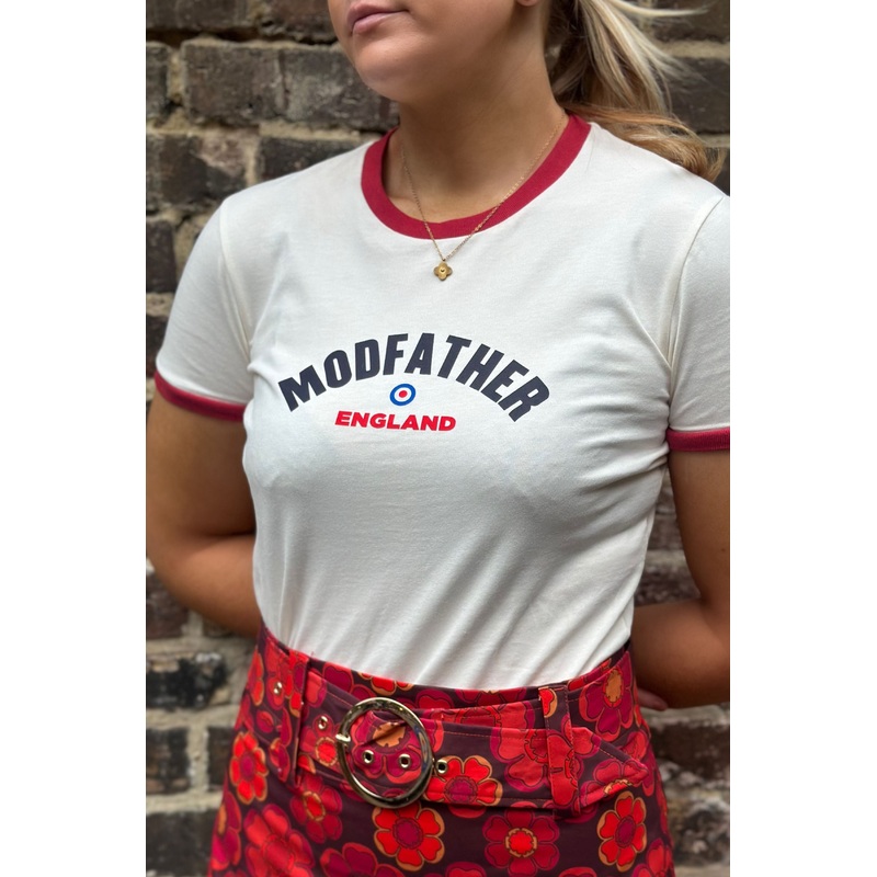 Women’s Logo Script Ecru / Red – T-Shirt