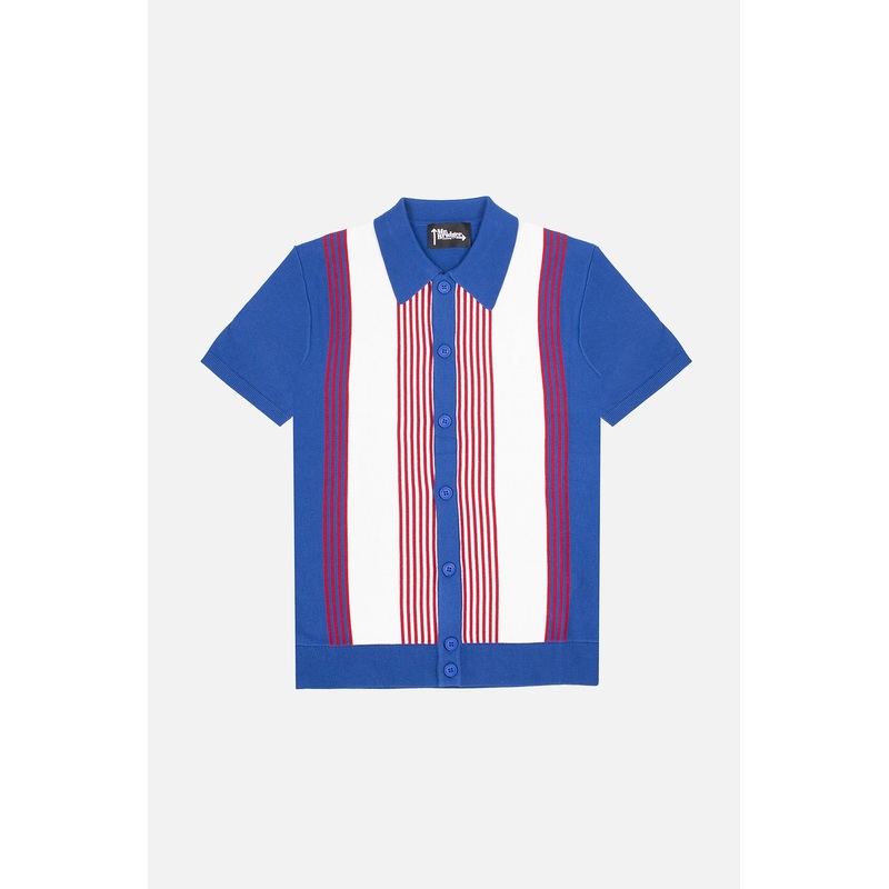 ‘Paulie’ Stripe Button Through Pacific – Knit