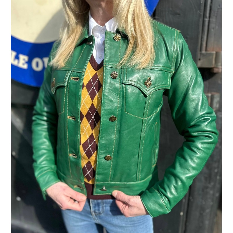 Women’s Leather Green – Trucker Jacket