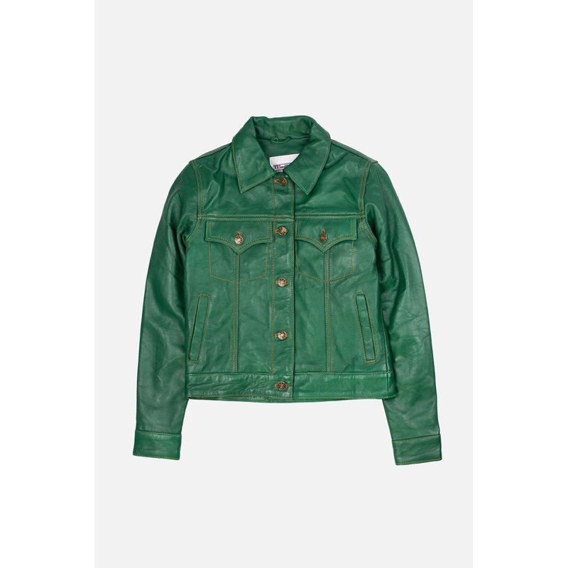 Women’s Leather Green – Trucker Jacket