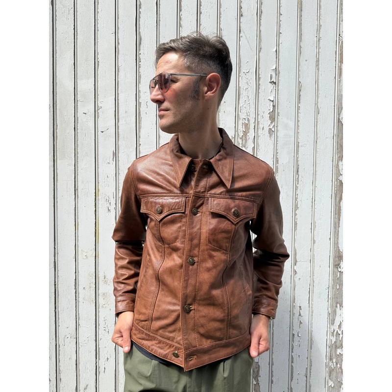 Mens Leather Aged Tan – Trucker Jacket