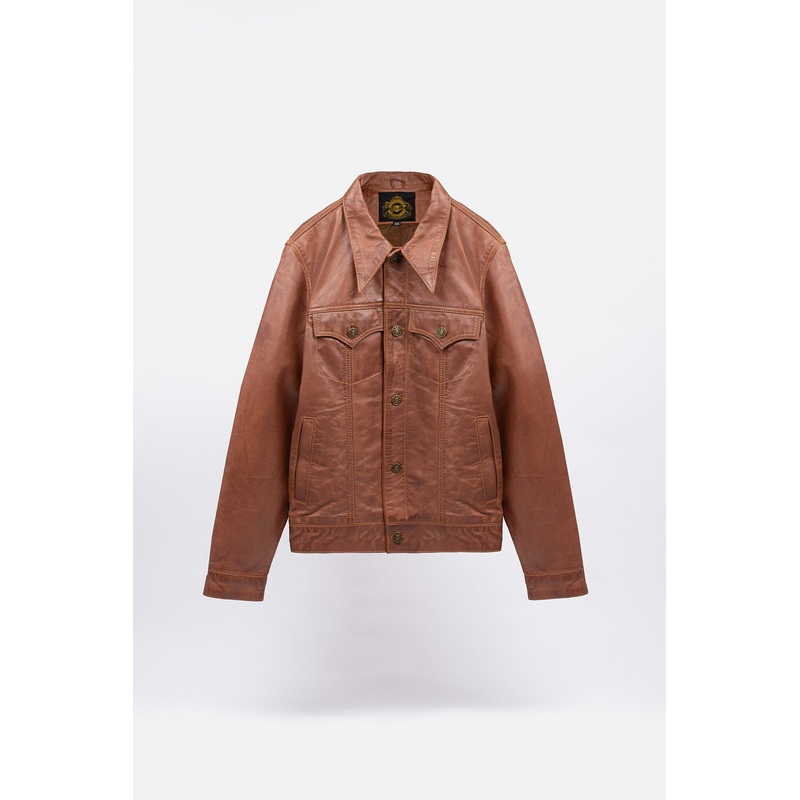 Mens Leather Aged Tan – Trucker Jacket