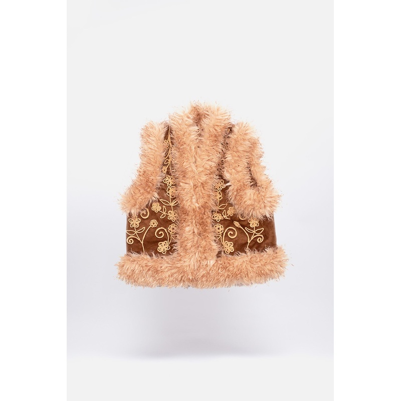Whiskey Embroidered Fur Collar – Waistcoat