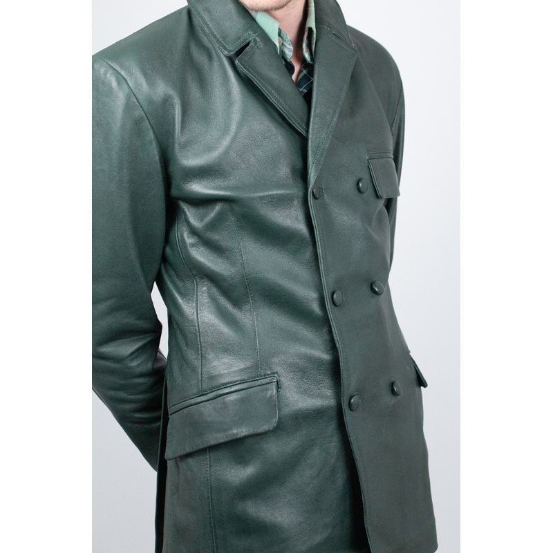 Men’s Double Breasted Green – Leather Jacket