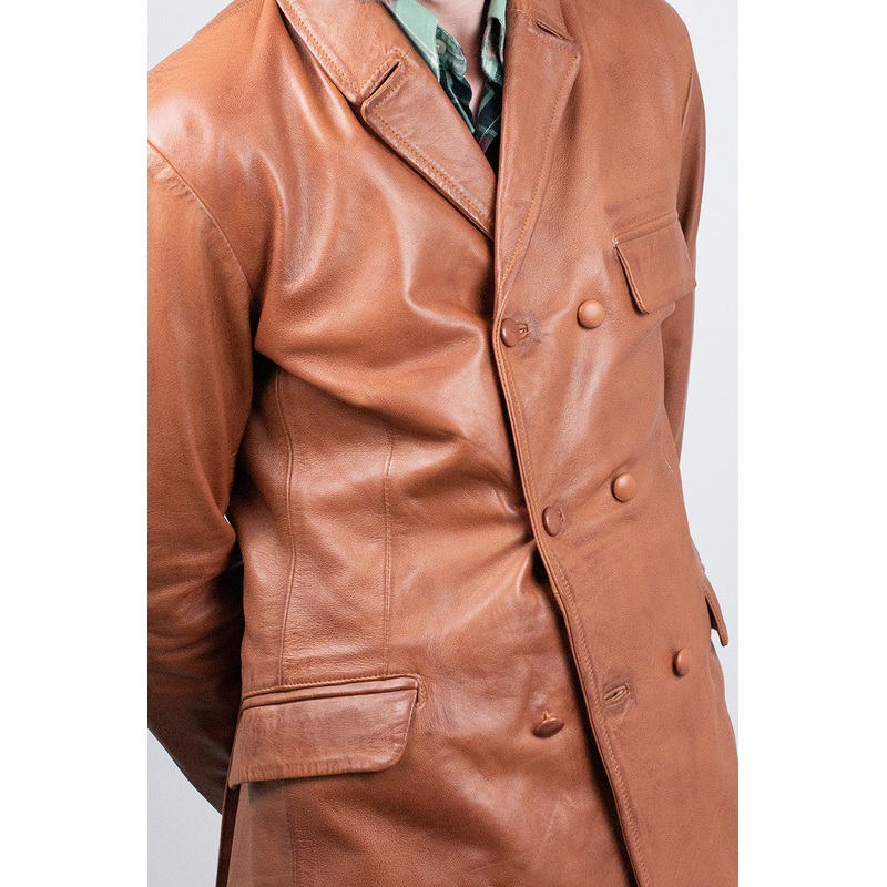 Men’s Double Breasted Tan – Leather Jacket