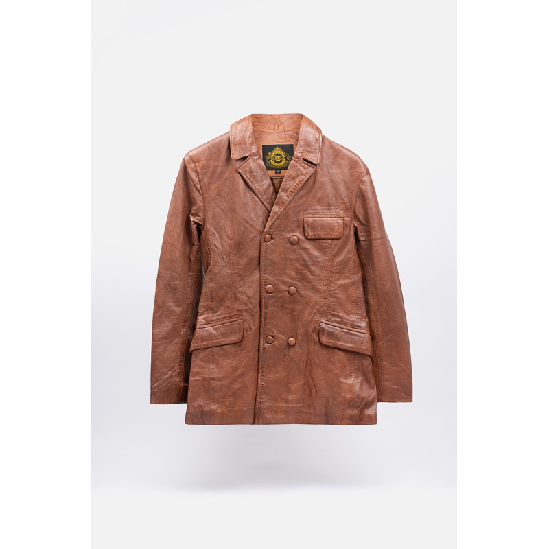 Men’s Double Breasted Tan – Leather Jacket