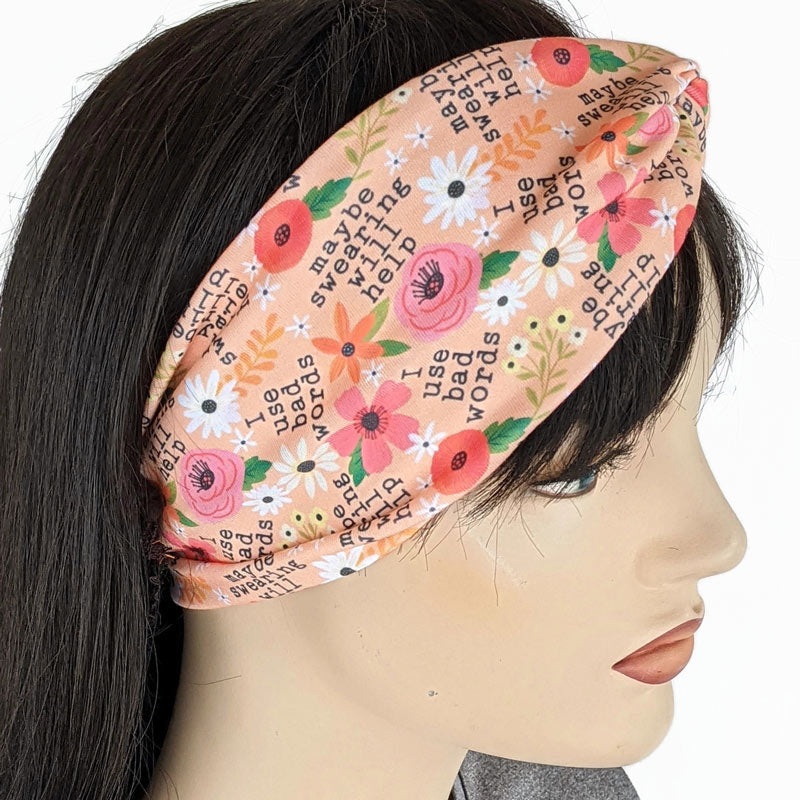 Premium, wide turban style comfy wide jersey knit headband, I like swearing