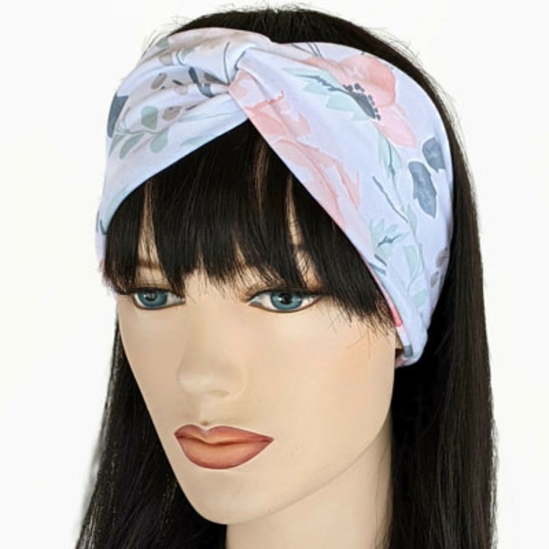 Premium, wide turban style comfy wide jersey knit  headband, soft peachy floral