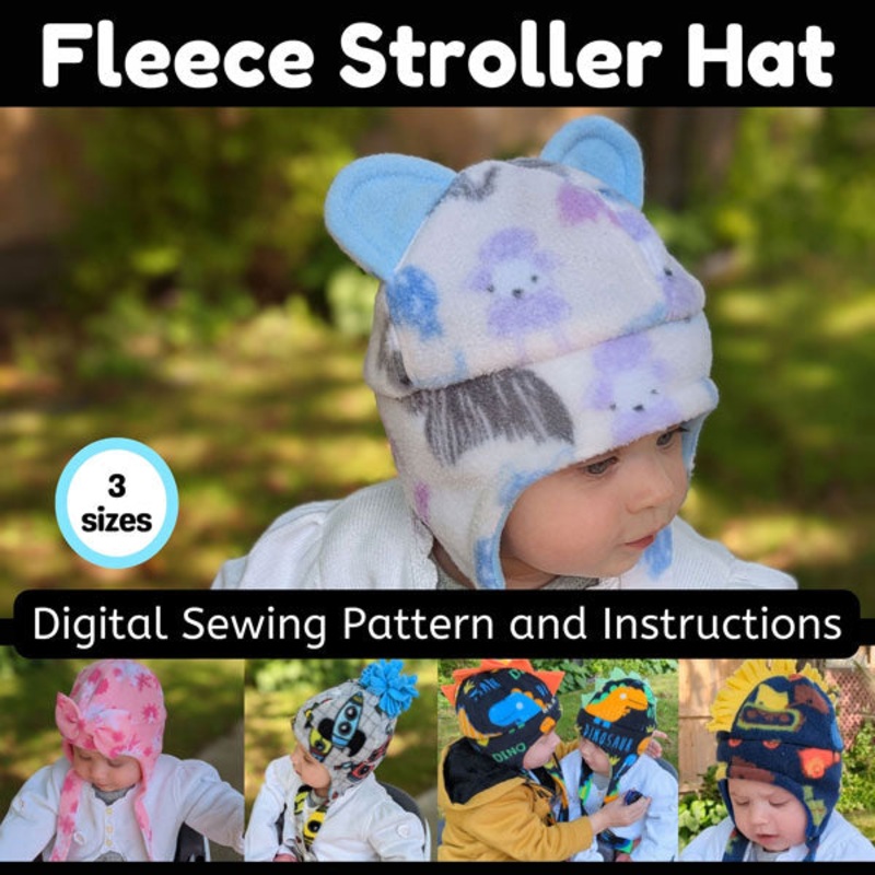 Adorable Kid’s Fleece Stroller Hat sewing pattern and instructions, digital format
