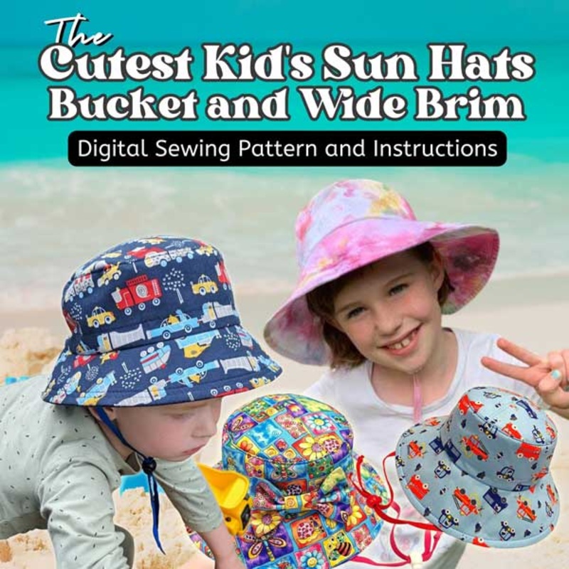 Cutest Kid’s Sun Hats, sewing pattern and instructions, two brim sizes, four head sizes, digital format