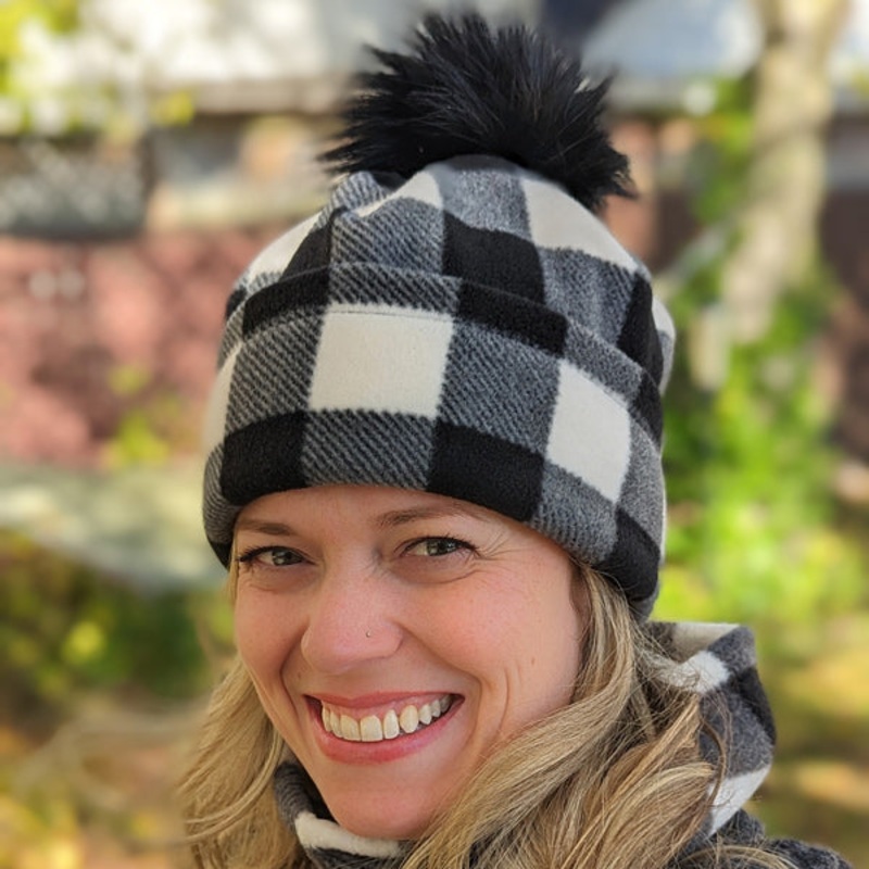 Fashion Pom Pom Toque, removable pom pom trim, deep cuff, asst’d prints