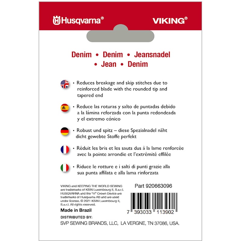 HUSQVARNA VIKING Denim Needles Assorted Sizes 5-pack