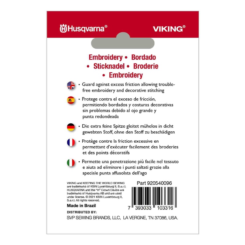 HUSQVARNA VIKING Embroidery Needles Assorted Sizes 5-Pack