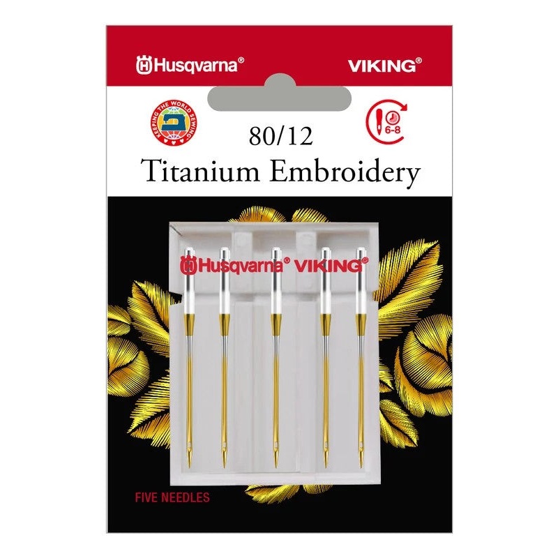 HUSQVARNA VIKING Titanium Embroidery Needles Size 80/12 5-Pack