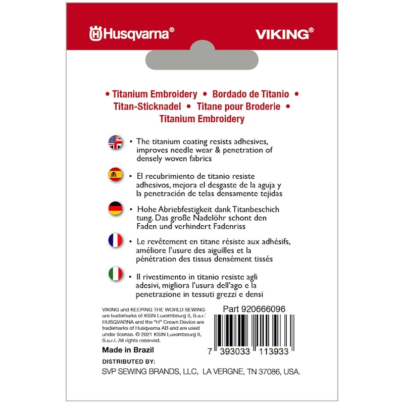 HUSQVARNA VIKING Titanium Embroidery Needles Size 90/14 5-Pack