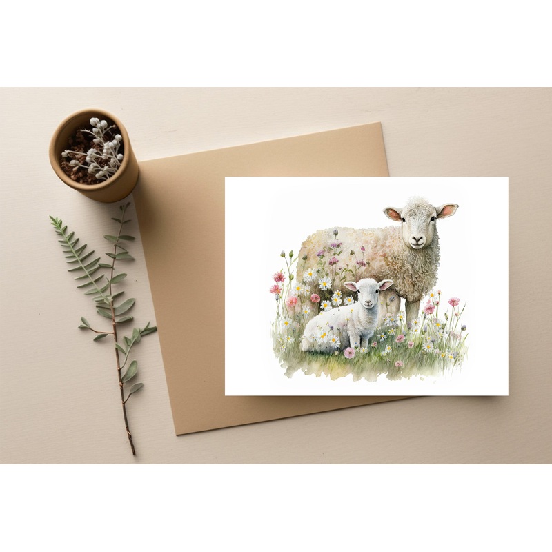 Meadow Sheep|Ewe & Lamb in Meadow Flowers|Lamb in Meadow|Sheep in Winter