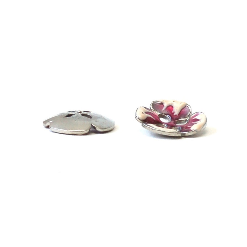 Metal with White & Pink Enamel Flower Petals 20mm